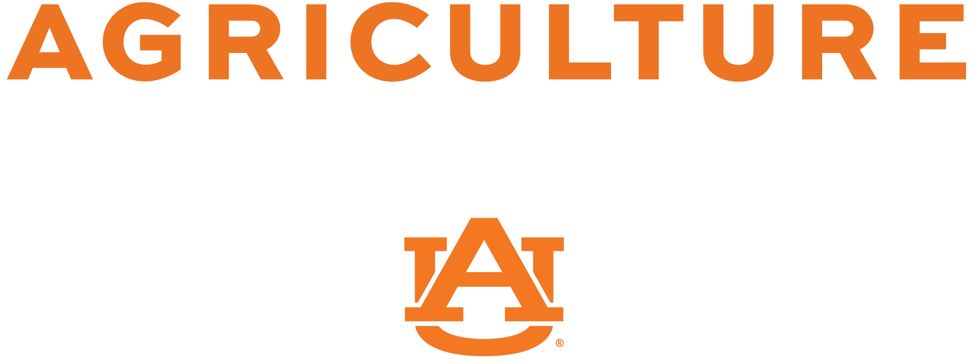 Orange "AGRICULTURE" text and the interlocking "AU" logo for Auburn University on a white background.