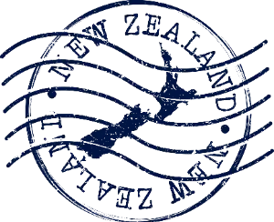 Blue circular postal cancellation stamp graphic with wavy lines and partially legible text, styled as a vintage mail postmark.